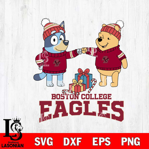 Boston College Eagles Bluey With Winnie The Pooh Christmas File Cut, NCAA SVG DXF EPS PNG FILE, Digital Download,Instant Download, Silhouette