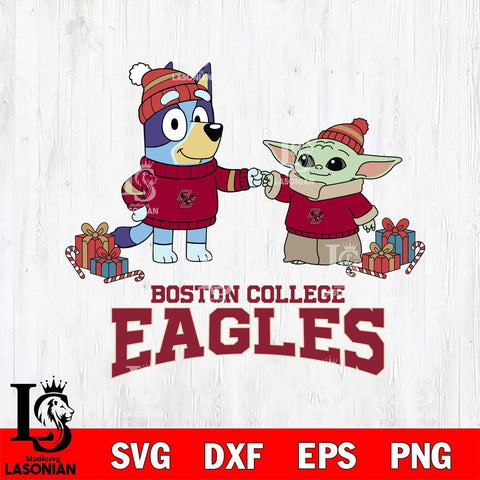 Boston College Eagles Bluey With Yoda Christmas File Cut, NCAA SVG DXF EPS PNG FILE, Digital Download,Instant Download, Silhouette