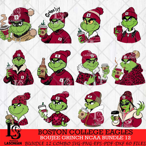 Boston College Eagles Boujee Grinch NCAA Bundle 12 SVG Eps Dxf Png File, Digital Download, Instant Download