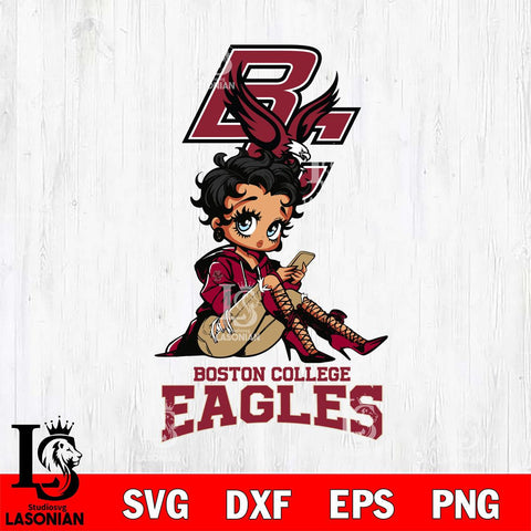 Boston College Eagles Style Black Fan Girl Betty Boop, Svg Eps Dxf Png File, Digital Download