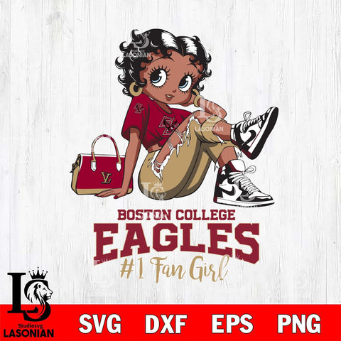 Boston College Eagles #1 Black Fan Girl Betty Boop, Svg Eps Dxf Png File, Digital Download