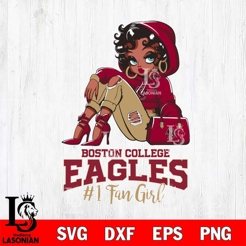 Boston College Eagles #1 beauty Black Fan Girl, Svg Eps Dxf Png File, Digital Download