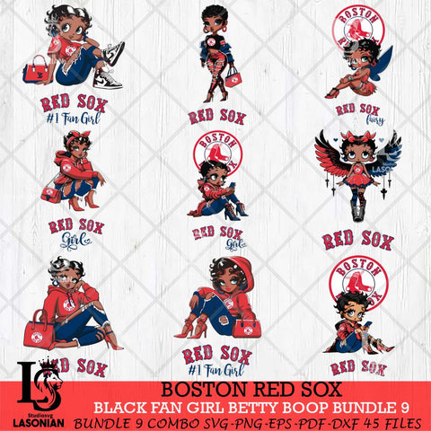 Boston Red Sox Black Fan Girl Betty Boop Bundle 9, Svg Eps Dxf Png File, Digital Download