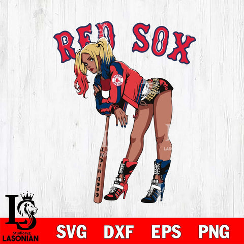 Boston Red Sox Black Fan Girl Harley Quinn MLB Svg Eps Dxf Png File, Digital Download, Instant Download