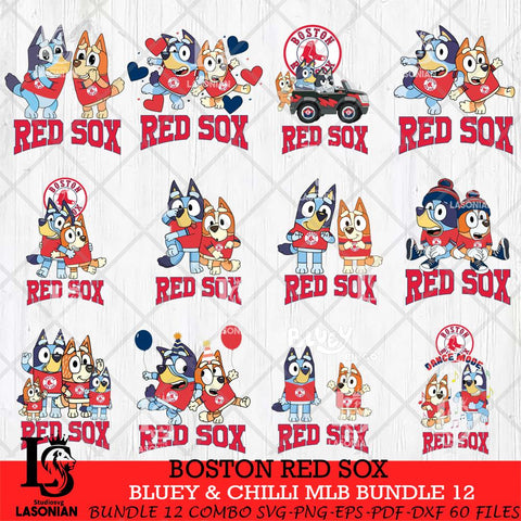 Boston Red Sox Bluey & Bingo MLB Bundle 12 SVG Eps Dxf Png File, Bundle MLB svg, Digital Download, Instant Download