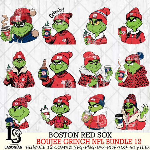 Boston Red Sox  Boujee Grinch MLB Bundle 12 SVG Eps Dxf Png File, Digital Download, Instant Download