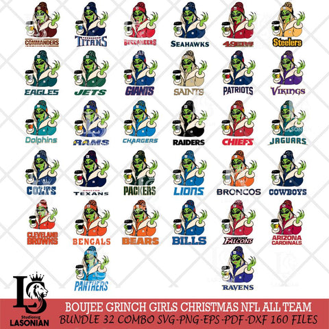 Boujee Grinch Girls Christmas NFL ALL TEAM Svg Eps Dxf Png File,Cricut svg files, Digital Download, Instant Download