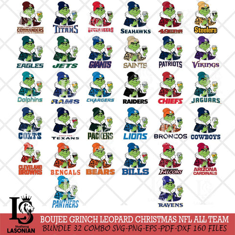 Boujee Grinch Leopard Christmas NFL ALL TEAM Svg Eps Dxf Png File,Cricut svg files, Digital Download, Instant Download