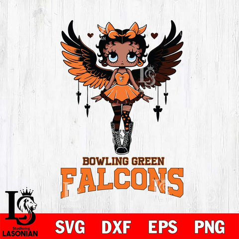 Bowling Green Falcons Anglel Black Fan Girl Betty Boop, Svg Eps Dxf Png File, Digital Download