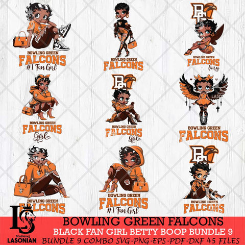 Bowling Green Falcons Black Fan Girl Betty Boop Bundle 9, Svg Eps Dxf Png File, Digital Download