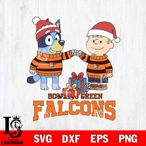 Bowling Green Falcons Bluey With Charlie Brown Christmas File Cut, NCAA SVG DXF EPS PNG FILE, Digital Download,Instant Download, Silhouette