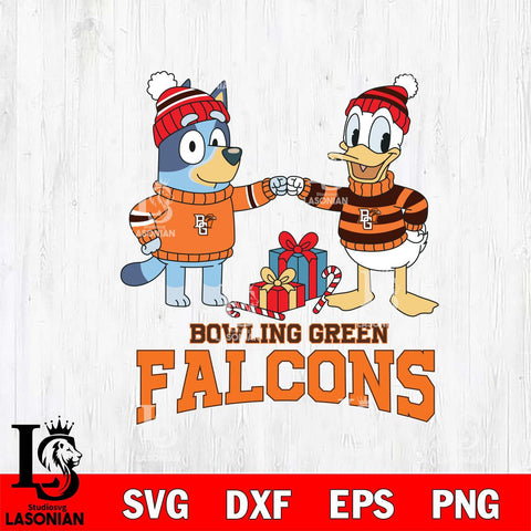 Bowling Green Falcons Bluey With Donald Duck Christmas File Cut, NCAA SVG DXF EPS PNG FILE, Digital Download,Instant Download, Silhouette