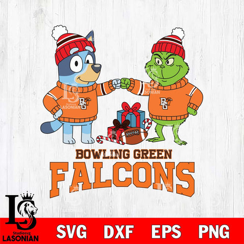 Bowling Green Falcons Bluey With Grinch Christmas File Cut, NCAA SVG DXF EPS PNG FILE, Digital Download,Instant Download, Silhouette