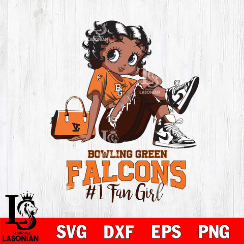 Bowling Green Falcons #1 Black Fan Girl Betty Boop, Svg Eps Dxf Png File, Digital Download