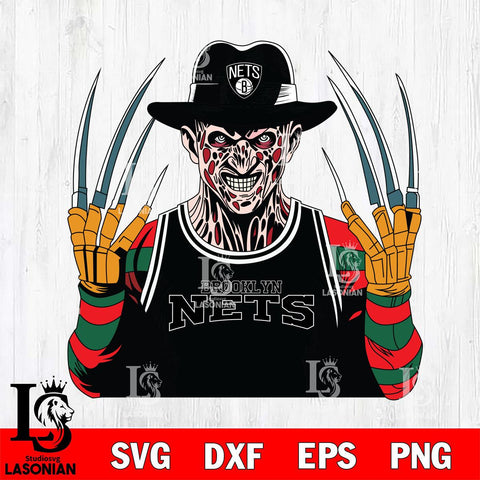 Brooklyn Nets Freddy Krueger Horror basketball SVG DXF EPS PNG FILE, NBA File Cut,Halloween Digital Download,Instant Download, Silhouette
