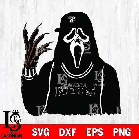 Brooklyn Nets Ghostface Horror basketball SVG DXF EPS PNG FILE, NBA File Cut,Halloween Digital Download,Instant Download, Silhouette