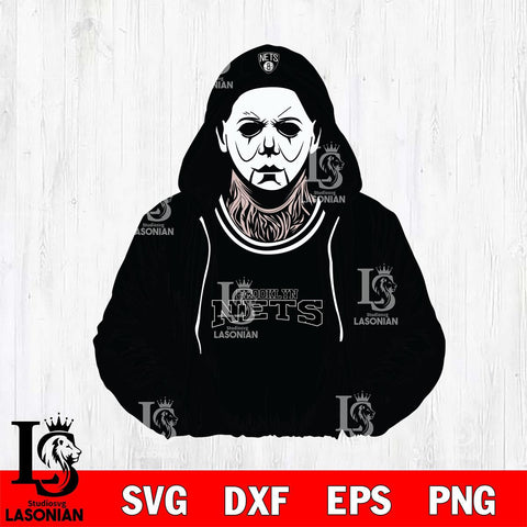 Brooklyn Nets Michael Myers Horror basketball SVG DXF EPS PNG FILE, NBA File Cut,Halloween Digital Download,Instant Download, Silhouette
