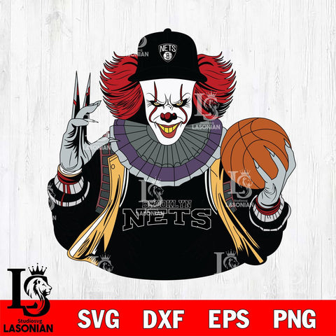 Brooklyn Nets Pennywise Horror basketball SVG DXF EPS PNG FILE, NBA File Cut,Halloween Digital Download,Instant Download, Silhouette