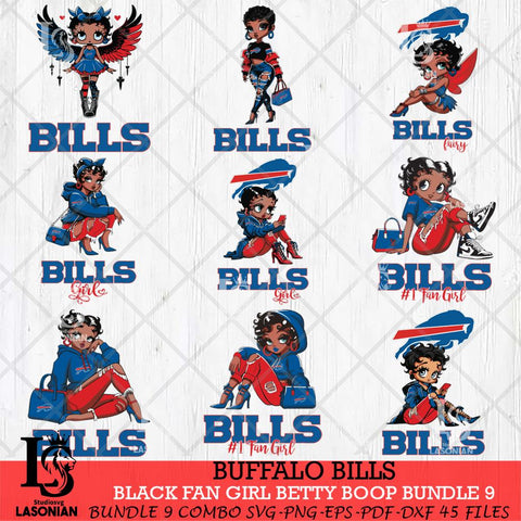Buffalo Bills Black Fan Girl Betty Boop Bundle 9 Svg Eps Dxf Png File, Digital Download, Instant Download