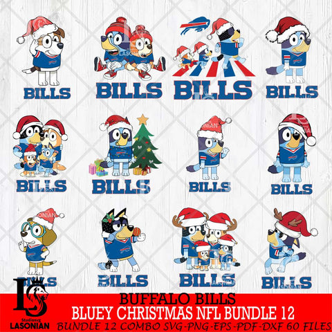 Buffalo Bills Bluey Christmas NFL Bundle 12 Svg Eps Dxf Png File,Cut Svg Files, Digital File, Sublimation