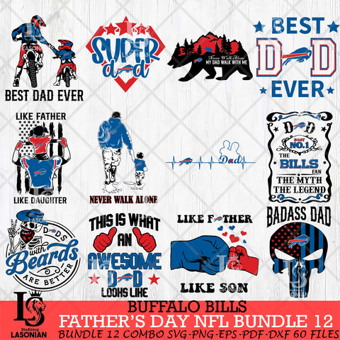 Buffalo Bills Fathers Day NFL Bundle 12 Svg Eps Dxf Png File, Digital Download, Instant Download