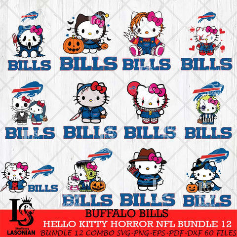 Buffalo Bills Hello Kitty Horror NFL Bundle 12 SVG Eps Dxf Png File, NFL svg, Digital Download, Instant Download