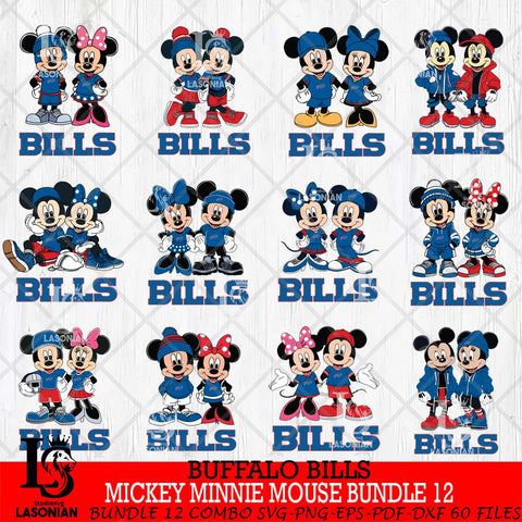 Buffalo Bills Mickey Minnie Mouse NFL Bundle 12 Svg Eps Dxf Png File, Bundle NFl svg , File Cut , Digital Download , Instant Download, Laser Cut Svg Files