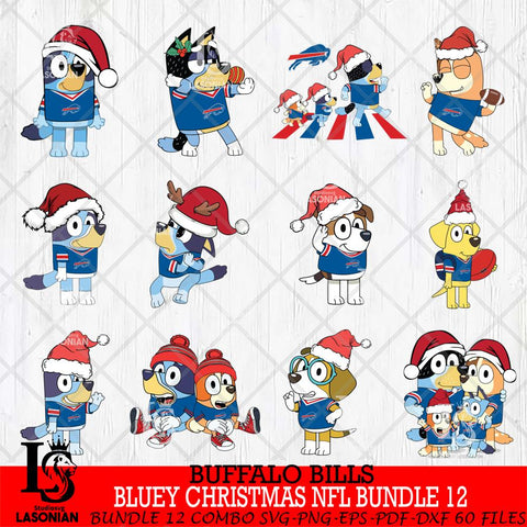 Buffalo Bills  Bluey Christmas NFL Bundle 12 SVG Svg Eps Dxf Png File, Digital Download, Instant Download
