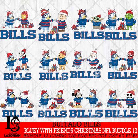 Buffalo Bills  Bluey With friends christmas NFL Bundle Cricut,Bundle NFL SVG DXF EPS PNG FILE, Digital Download,Instant Download, Silhouette