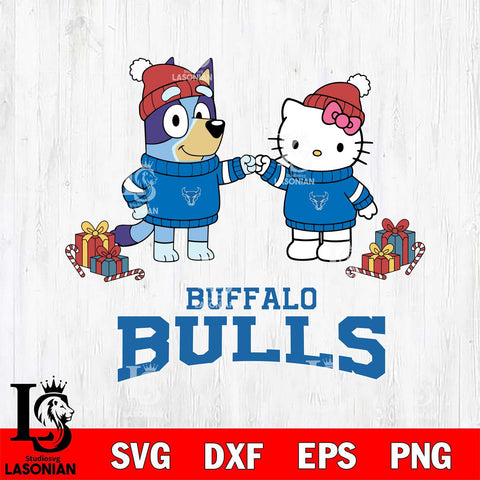 Buffalo Bulls Bluey With Hello kitty Christmas File Cut, NCAA SVG DXF EPS PNG FILE, Digital Download,Instant Download, Silhouette