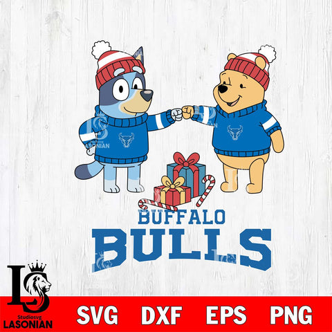 Buffalo Bulls Bluey With Winnie The Pooh Christmas File Cut, NCAA SVG DXF EPS PNG FILE, Digital Download,Instant Download, Silhouette