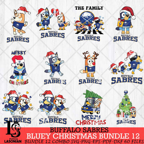 Buffalo Sabres Bluey Happy Christmas Bundle 12 Svg Eps Dxf Png File, Digital Download