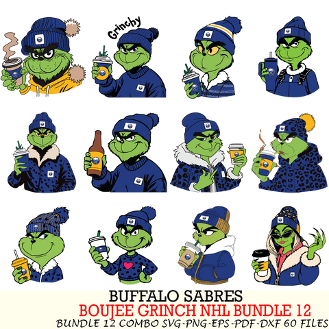 Buffalo Sabres  Boujee Grinch NHL Bundle 12 SVG Eps Dxf Png File, Digital Download, Instant Download