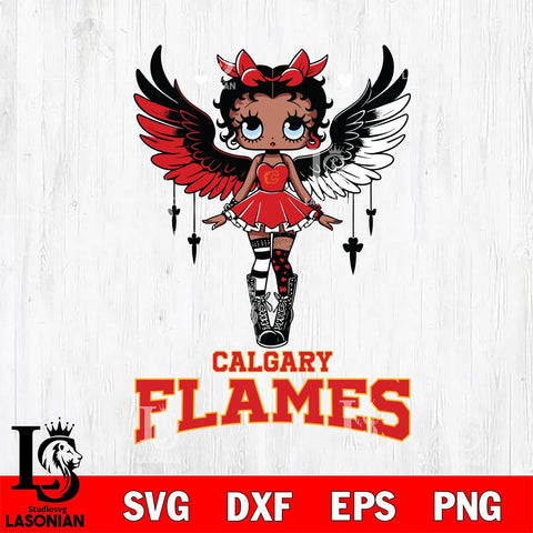 Calgary Flames Anglel Black Fan Girl Betty Boop, Svg Eps Dxf Png File, Digital Download