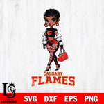 Calgary Flames Beautiful Black Fan Girl, Svg Eps Dxf Png File, Digital Download
