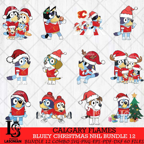 Calgary Flames Bluey Christmas NHL Bundle 12 Svg Eps Dxf Png File, Digital Download, Instant Download