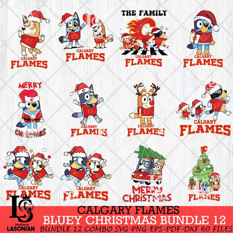 Calgary Flames Bluey Happy Christmas Bundle 12 Svg Eps Dxf Png File, Digital Download