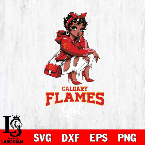 Calgary Flames Fashion Black Fan Girl Betty Boop, Svg Eps Dxf Png File, Digital Download