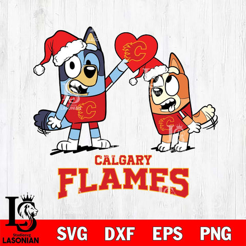 Calgary Flames Love Bluey Christmas Svg Eps Dxf Png File, Digital Download