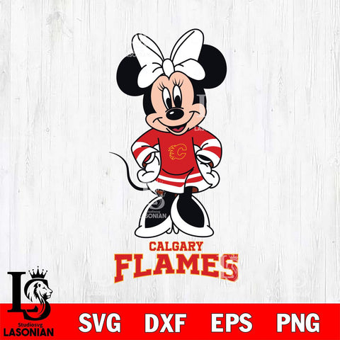 Calgary Flames Minnie Mouse NHL Hockey SVG DXF EPS PNG FILE,NHL File Cut,Disney Digital Download,Instant Download, Silhouette