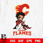 Calgary Flames Style Black Fan Girl Betty Boop, Svg Eps Dxf Png File, Digital Download