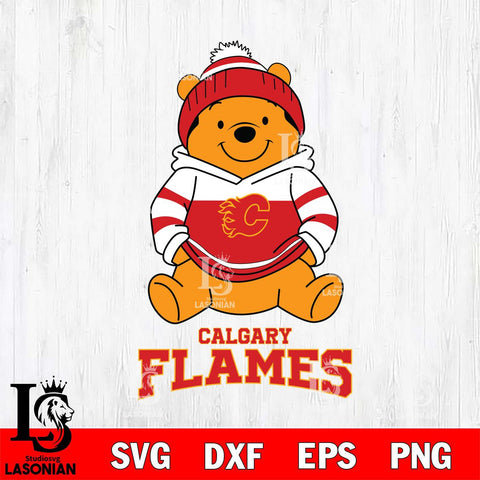 Calgary Flames Winnie The Pooh Hockey SVG DXF EPS PNG FILE,NHL File Cut,Disney Digital Download,Instant Download, Silhouette