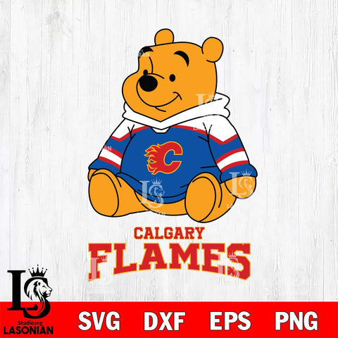 Calgary Flames Winnie The Pooh NHL Hockey SVG DXF EPS PNG FILE,NHL File Cut,Disney Digital Download,Instant Download, Silhouette