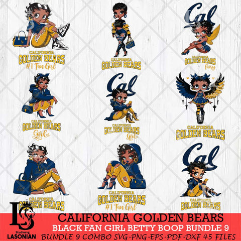 California Golden Bears Black Fan Girl Betty Boop Bundle 9, Svg Eps Dxf Png File, Digital Download