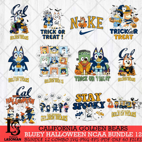 California Golden Bears Bluey Halloween NCAA 12 SVG Eps Dxf Png File, Bundle NCAA svg, Digital Download, Instant Download