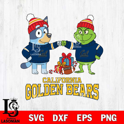 California Golden Bears Bluey With Grinch Christmas File Cut, NCAA SVG DXF EPS PNG FILE, Digital Download,Instant Download, Silhouette