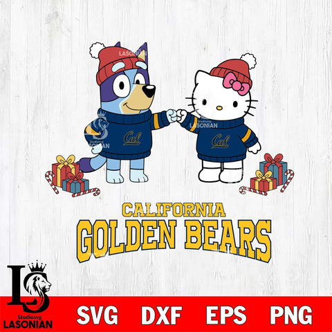 California Golden Bears Bluey With Hello kitty Christmas File Cut, NCAA SVG DXF EPS PNG FILE, Digital Download,Instant Download, Silhouette