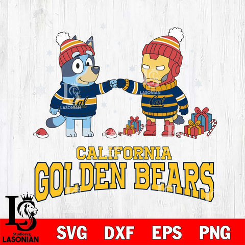 California Golden Bears Bluey With Iron man Christmas File Cut, NCAA SVG DXF EPS PNG FILE, Digital Download,Instant Download, Silhouette