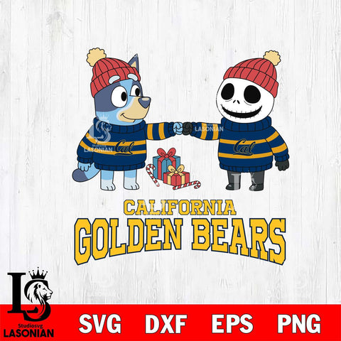 California Golden Bears Bluey With Jack Skellington Christmas File Cut, NCAA SVG DXF EPS PNG FILE, Digital Download,Instant Download, Silhouette