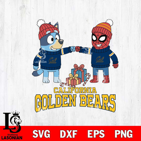 California Golden Bears Bluey With Spider man Christmas File Cut, NCAA SVG DXF EPS PNG FILE, Digital Download,Instant Download, Silhouette
